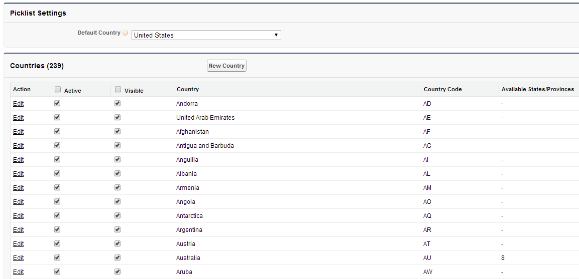 Configure State and Country Picklist Values