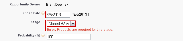 Opportunity Error Message Before