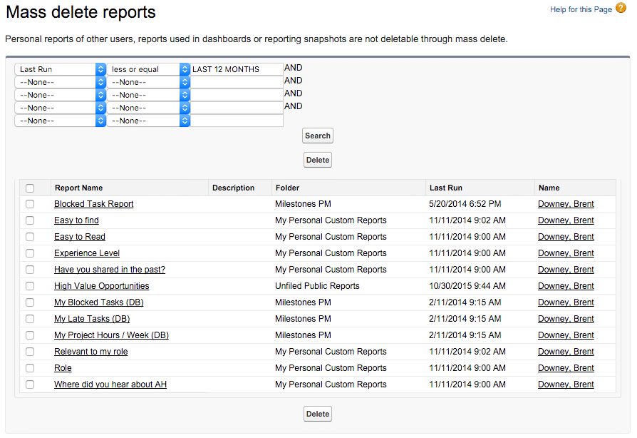 Mass Delete Reports